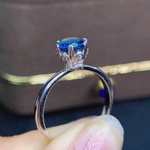 Classic Simplicity round S925 silver 6*6mm natural London blue topaz ring natural gemstone ring woman girl weddings gift jewelry