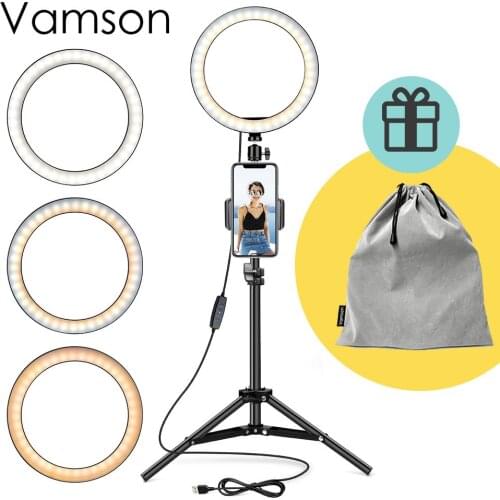 Vamson LED Selfie Ring Light Dimmable LED Ring Lamp Photo Video Camera Phone Light ringlight For Live YouTube Fill Light