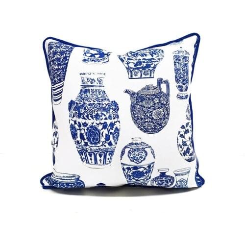 Bleu Blanc Handmade Linen Fabric Cushion Cover Pillowcase 2 PCS Set