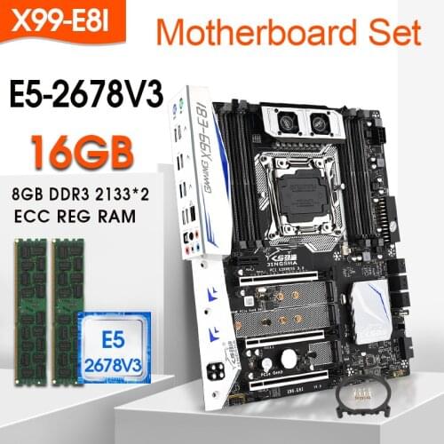 JINGSHA X99 E8I LGA 2011-3 motherboard SET E5-2678V3 8GB 2133MHz*2=16GB DDR4 ECC REG RAM support Xeon E5 V3 V4 processor