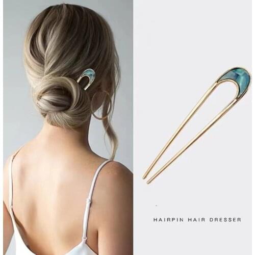 Korean U Shape Hair Clip Elegant Metal Forks Vintage Styling Hairpin Mother-of-pearl Newly for Women Hair Style Tool Accessories