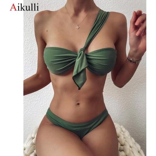Swimsuit Women Bikinis Sexy One Shoulder Push Up Bikini Set 2021 New Single Shoulder Strap Swimwear Summer Biquini Bathing Suits