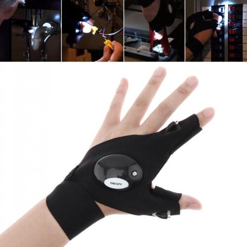 Left Hand Adjustble Elastic Cotton Repairing Finger Light Fishing Strap Finger Glove LED Flashlight for Camping Hiking