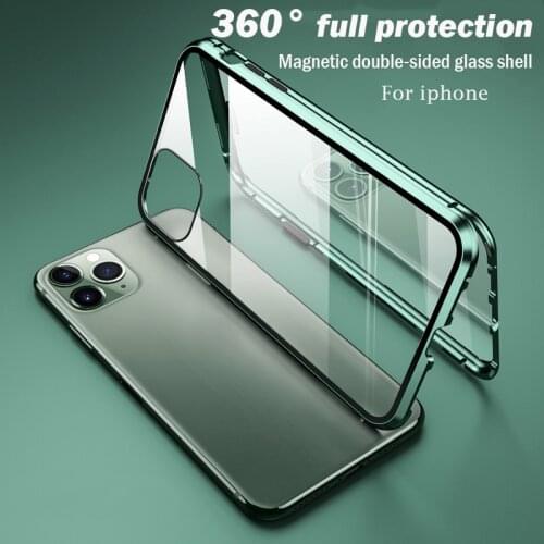 Magnetic Double Glass Case For Iphone 11 12 Pro XS Max XR X Glass Shell 360 Full Protection