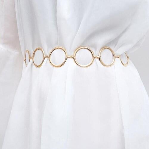 Fashion Womens Full Circle Metal Wide Chain Belt Waist Dress Adjusted Waistband gold Chain elegent