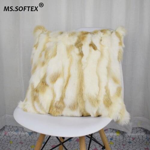 MS.Softex Natural Fur Pillow Case Patchwork Real Rabbit Fur Pillow Cover Soft Plush Cushion Cover Home Decoration FREE SHIPPING
