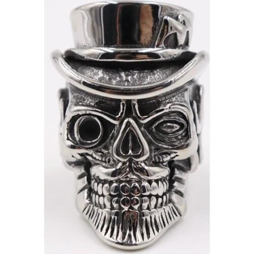 Rock roll punk men steel ring Hat Skull Ring Stainless Steel Jack Punk Style Ring Mens Ring