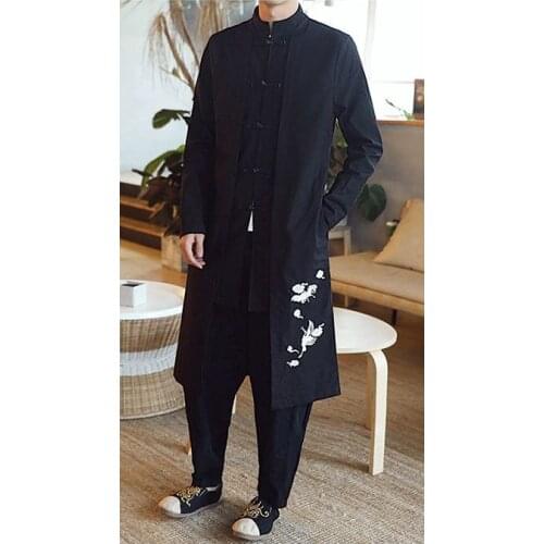 Male Cotton&linen tang suit Embroidery double crane Cotton&linen coat gown tai chi robe kung fu martial arts clothing