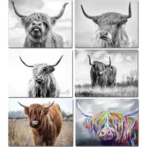 FULLCANG full square/round drill 5d diy diamond painting animals highland cow mozaik embroidery cross stitch craft kit FC559