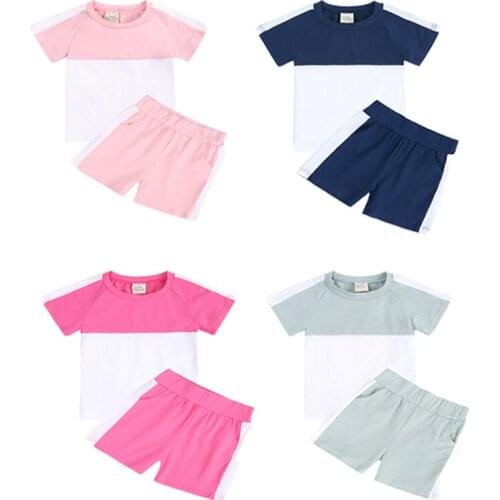2021 New Fashion Summer Baby Toddler Boy Girls Clothing Sets Contrast Color Tops Shorts for Girls Outfit For Children Overalls