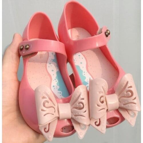 2020 New Melissa hollow bow sandals Girls fashion jelly shoes crystal fish mouth beach princess candy shoes MN038