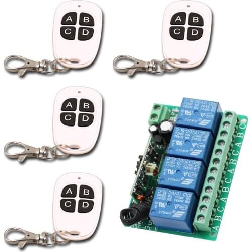 New Learning Code DC12V 4CH 4pcs White 4 keys Waterproof Transmitter with Receiver RF Wireless Remote Control Switch 315/433MHz