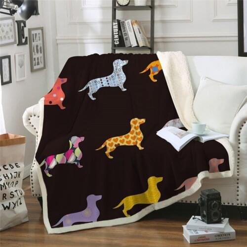 3D Dachshund Sausage Sherpa Blanket For Kids Adults Cartoon Colorful Plush Throw Blanket Sofa Dog Puppy Thin Quilt