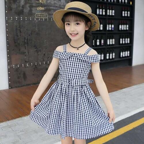 Dress For Girls Off Shoulder Party Girls Dress Casual Plaid Dress Girl 2021Summer Kids Dresses For Girls 4 5 6 7 8 9 10 12 Years