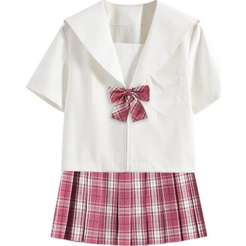 2020 Long/Short Sleeve Girls Pleated Skirts Plaid Skirts Women Dress For JK School Uniform Students Clothes With Coat