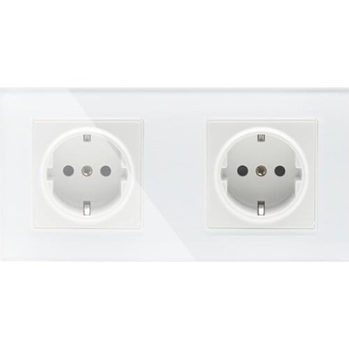 EU Standard 2 Gang Wall Power Socket, White Crystal Glass Panel, Manufacturer of 16A Wall Outlet, GB-C7C2EU-11