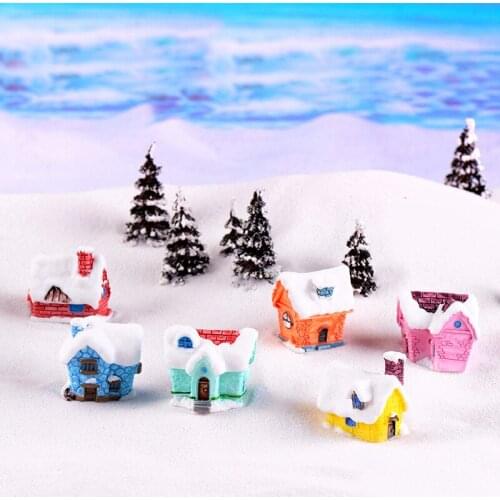 Christmas Snow House Figurine Miniature Resin Ornaments Moss Micro Landscape World Ornament Decoration Accessaries DIY Decor