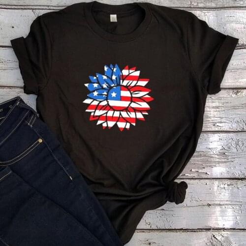 American Sunflower Flag Shirt Girl Sunflower Flag Tees Patriotic Women Clothing Summer 4th of July Tee Red White Blue Vintage XL