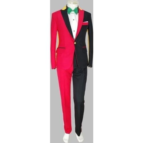 Stage Costume Men Suit 2019 Red+Black Splicing Suit Cosplay Costume Clown Celebrate Outfit DJ Costume Men Rave Clothes VDB803