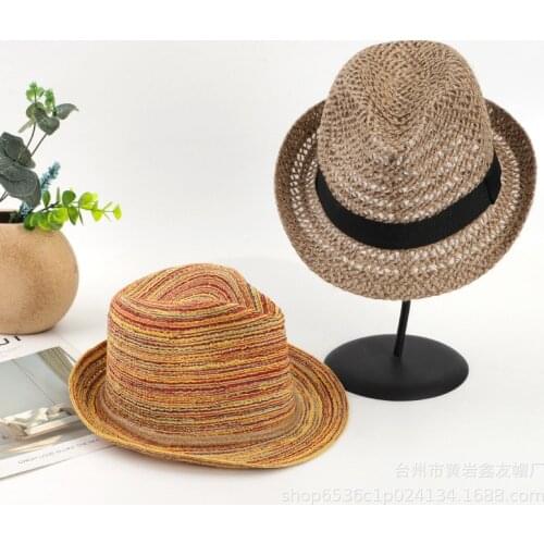 Summer Foldable Jazz Straw Hats WomenS Colorful Breathable Woven Sun Hat Short Brim Panama MenS Cuban Cap Packable Kentucky