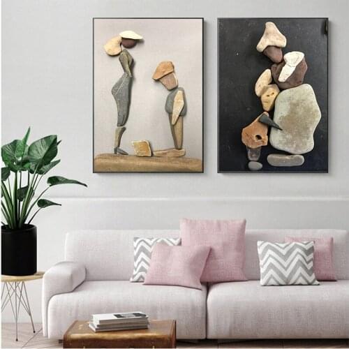 Nordic Stone Abstract Figure Art Decoration Parent-Child Time Canvas Paintings Home Decor For Living Room Home Wall Art