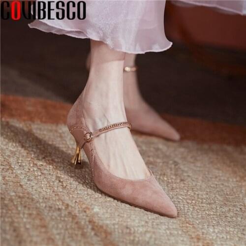 COVIBESCO Elegant Fashion Women Kid Suede Pumps Spring Summer 2021 Rivets Mary Janes High Heels Shoes Woman Office Party Wedding
