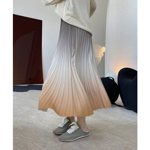 Spring woman viscose long knee gradient skirt