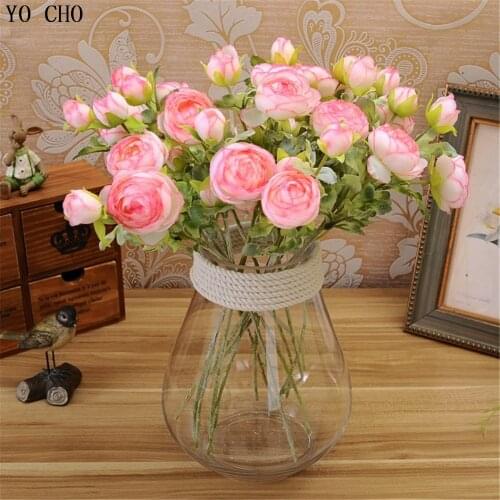 YO CHO Wedding Decoration White Peony Flower Mini Bridesmaid Bouquet Party Home Garden Decor Pink Chic Rose Peony Flower Heads