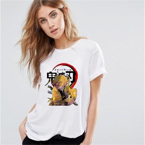 Demon Slayer Kimetsu No Yaiba T Shirt Agatsuma Zenitsu Print Short Sleeve Japanese Anime Cartoon Tee Tops Female Clothes