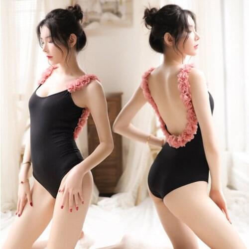 Sentiment underwear flowers show back jumpsuit open crotch dark button can solve low breast sexy passion female suit swimsuit