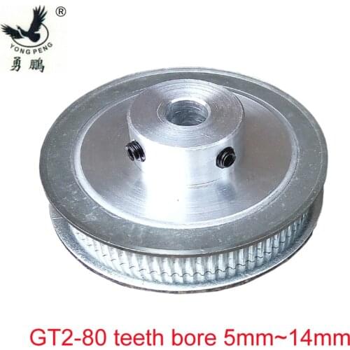 High quality 1PC 80 teeth GT2 Timing Pulley Bore 5mm - 14mm fit width 6mm 2GT timing Belt toothed tooth CNC machine 3D printer