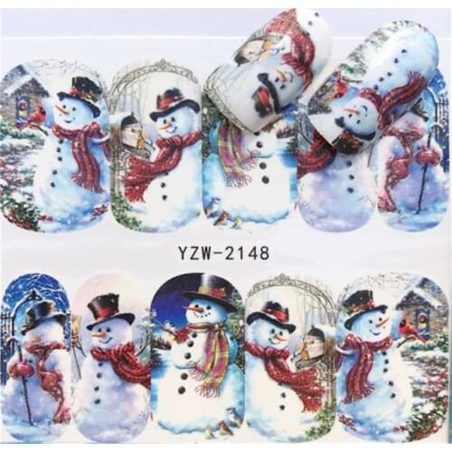 1 sheets DIY Nail Art Water Transfer Stickers Snowman Winter slider adhesive Watermark Decals Women Beauty Wedding Nails