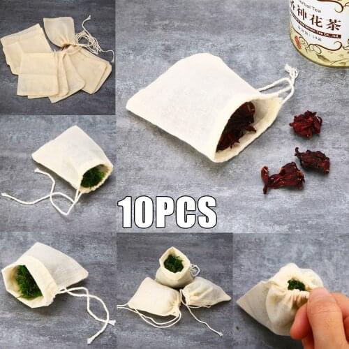 10Pcs 8x10cm Cotton Tea Filter Bags Drawstring Strainer Tea Spice Food Separate Filter Bag For Home Kitchen Tools