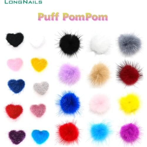 17*15/27*27mm Warm PomPom Decors 5pcs/lot Valentines' Heart 13colors Pom Puffy Decals Dandelion Nail Magent 3D Accessories JE44