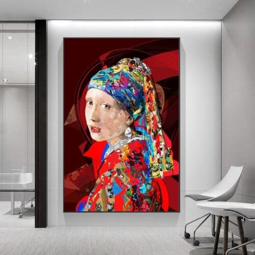 Abstract Girl with Pearl Earrings Canvas Painting on The Wall Canvas Posters and Prints Famous Art Picture for Living Room Decor