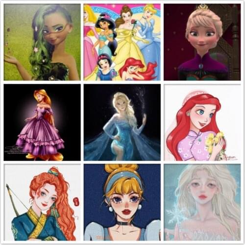 Disney 5D Diy Diamond Painting Cartoon Cross Stitch Full Round Diamond Embroidery Ice Sister Elsa&Anna Diamond Mosaic Decor Gift