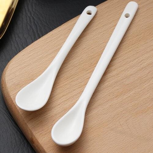 Pure White Mini Porcelain Spoons Kitchen Ceramic Tea Coffee Sugar Dessert Ice Cream Spoon Flatware L/S Home Daily Supplies