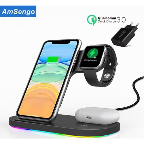 QI 15W Fast Charge 3 In 1 Wireless Charger For Iphone 11 Pro Charger Dock For Apple Watch 5 4 Airpods Pro Wireless Charge Stand