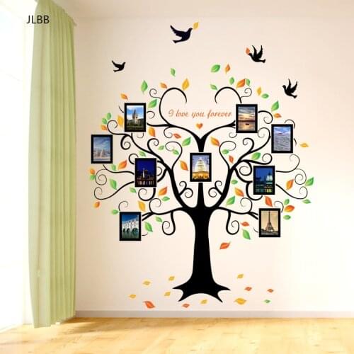Large 160*204cm Family Tree Heart-shaped Photo Frame Wall Sticker Love You Forever Bird Decals Mural Art Home Decor Removable