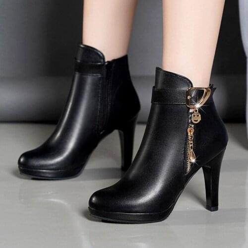 Black Platform Boot 7cm High Heel Boots Femme Ankle Boots for Women Fashion Leather High Higheels New Size 34-40 Woman Boots