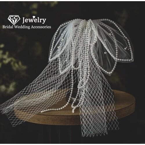 CC Wedding Veil Women Accessories Bridal Headdress Engagement Jewelry Princess Pearl Hairwear 100% Handmade Short Veils QS124