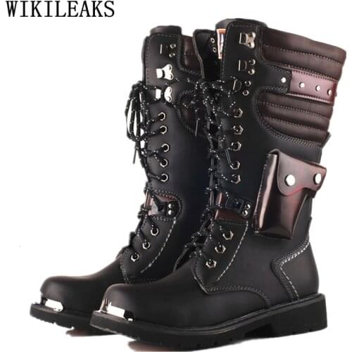 Black Military Boots Man Outdoor Shoes Man Tactical Boots Men Leather Casual Shoes High Boots Mens Platforms Punk Shoes Zapatos