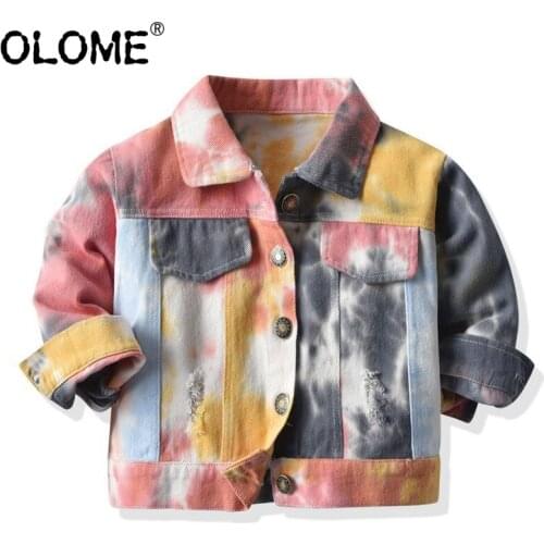 Tie Dye Jeans for Kids Boys Denim Jacket Girls Autumn Outwear Colored Children Denim Tops OLOME Fashion Toddler Jeans Jackets