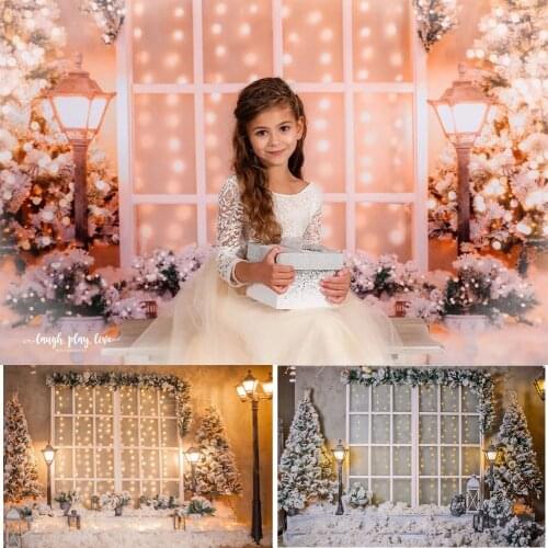 Mocsicka Christmas Window Snow Dream Photography Backdrops Lights Christmas Tree Decorations Photocall Background Photo Studio