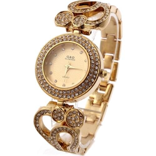 G&D Top Brand Luxury Womens Bracelet Watches Gold Women Quartz Wristwatches Stainless Steel Dress Watch Relogio Feminino Clock