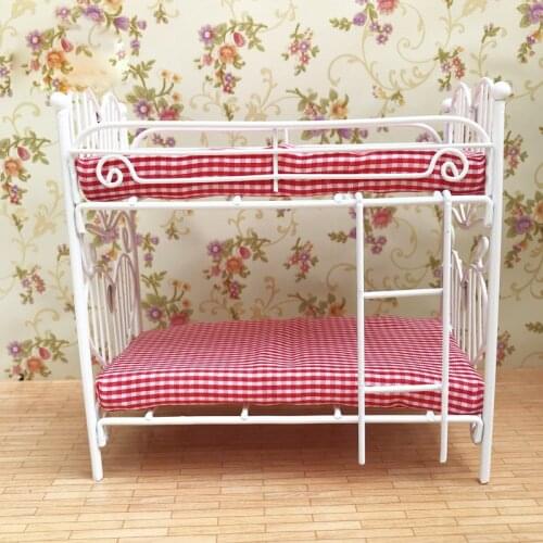 G08-X310 children gift Toy 1:12 Dollhouse mini Miniature rement Furniture iron lattice bunk bed 1pcs