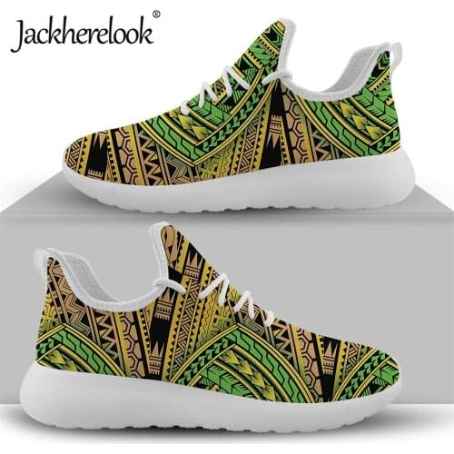 Jackherelook Samoan African Tribal Print Women Shoes Lace Up Walking Sneakers Breathable Mesh Footwear for Ladies Zapatillas