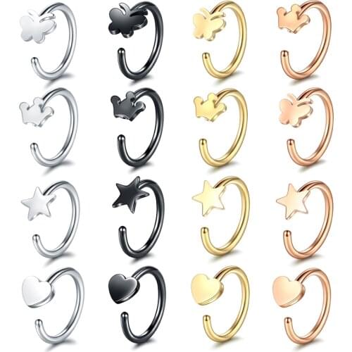 1Pc Stainless Steel Fake Nose Piercing Nose Ring Hoops Star Heart Helix Cartilage Tragus Ring 2021 Trend Earrings for Women