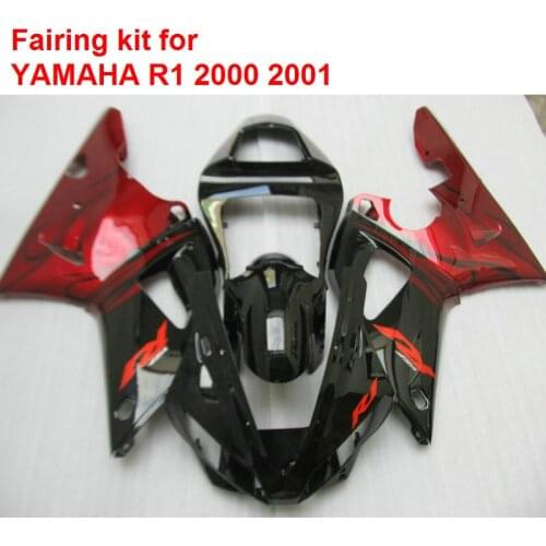 Hot sale fairings for Yamaha YZF R1 00 01 glossy black red bodywork parts fairing kit YZFR1 2000 2001 BA20