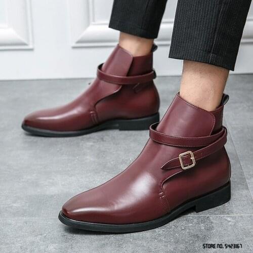 Winter Mens European Fashion Handmade Patent Leather Brown Classic Short Low Heel Casual Formal Chelsea Boots Zapatos Hombre